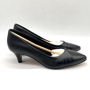 7.5W 7.5 WIDE WIDTH Clarks Womens Black Leather Pleated Kitten Heels Pumps Shoes